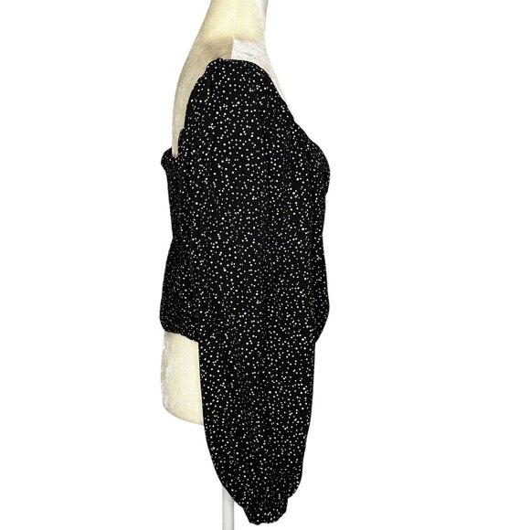 A New Day Smocked Crop Top XL Polka Dot Ruched Puff Statement Long Sleeve Black - Picture 3 of 11